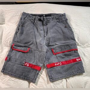 Marithe Francois Girbaud Baggy Y2K Red Shuttle Tape Cargo Shorts 38 Vintage